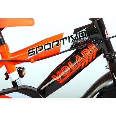 Volare Sportivo Kinderfiets - Jongens - 12 inch - Neon Oranje Zwart - Twee Handremmen - 95% afgemonteerd